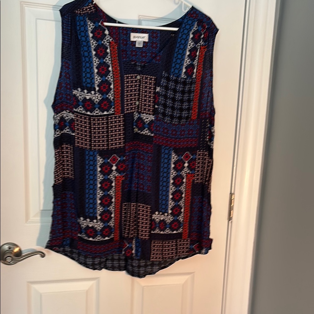 Spense Blue and Red Patchwork Sleeveless Tank Top